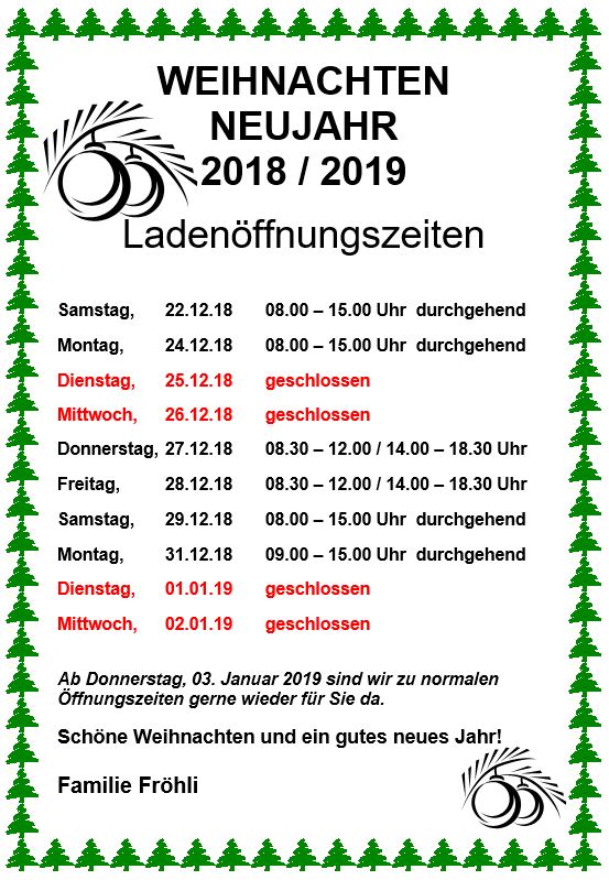 Ladenöffnungszeiten Weihnachten 2022 Zürich Ladenöffnungszeiten Weihnachten / Neujahr Elektro Fröhli AG